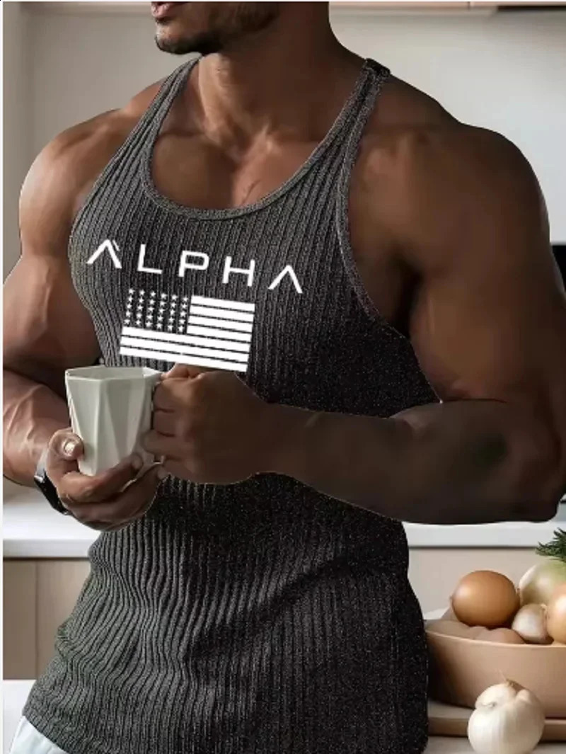 Fitness Sports Tank Top Mens Sleeveless Summer Knitted Vertical Striped Casual Slimming Mens Sports Tank Top 260723BJ