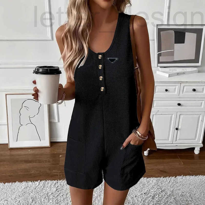 Designer Basic & Casual Dresses Summer New Women's Casual Button Pocket Vest Jumpsuit Women
