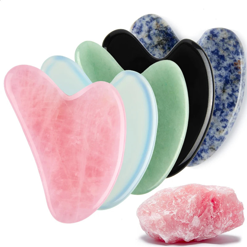 Natural Stone Jade Gouache Scraper Rose Quartz Gua Sha Tools Neck Massager for Face Remover Beauty Health 260722