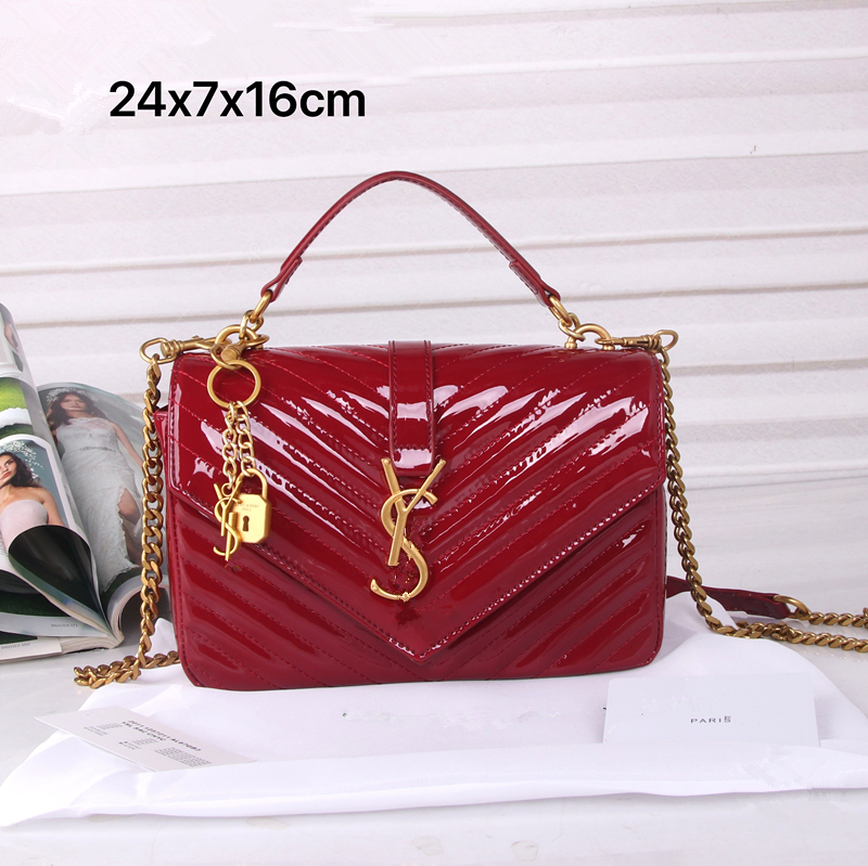 Designer Bag College Glossy Patent Flap Satchel V Chevron Quilt Top Handle Detachable Metal Chain Strap Lock Charm Ladies Daily Envelope Crossbod
