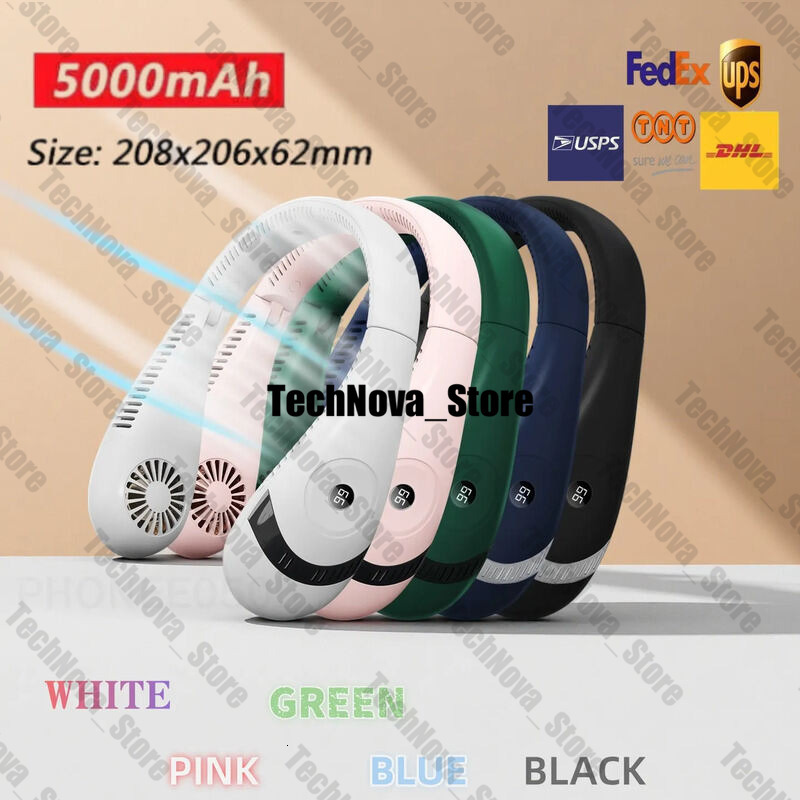 New Lazy Hanging Neck Portable Digital USB Leaveless Silent HTZ00 Outdoor Sports Foldable Fan