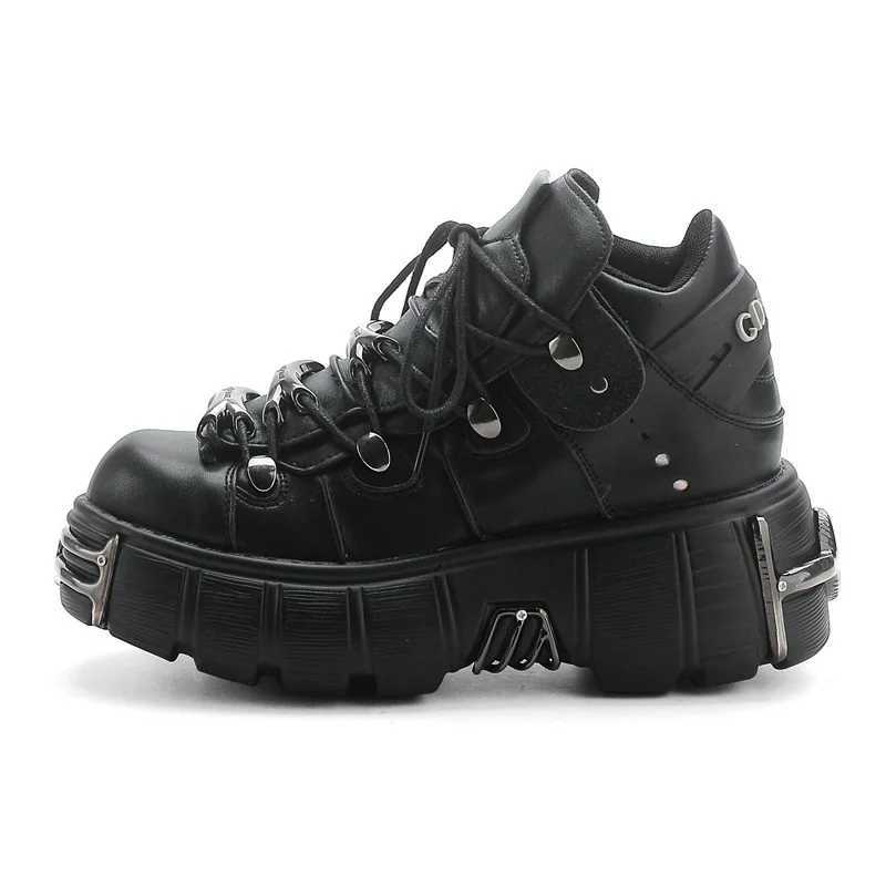 2025 New Rock Shoes Women Pumps Shoes Heavy Metal Thick Bottom High Top Punk Leather Shoes Gothic Dark Black Motorcycle Boots T260723