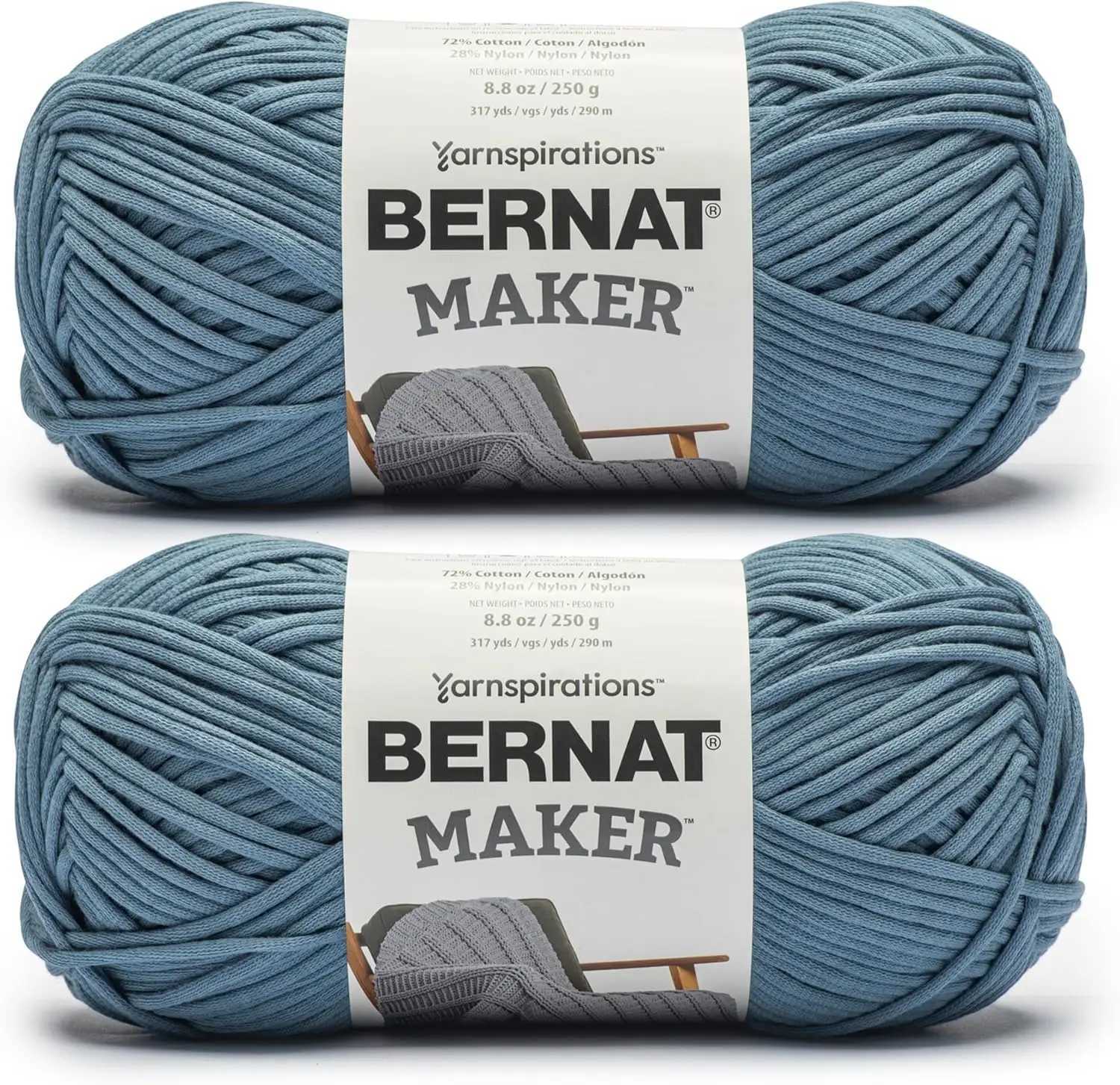 Bernat Maker Stl Blue Yarn - 2 Pack of 250g/88oz - 72 Cotton 28 Nylon - 5 Bulky - 290m/317Yards - for Knitting Crochet L2607240JZU