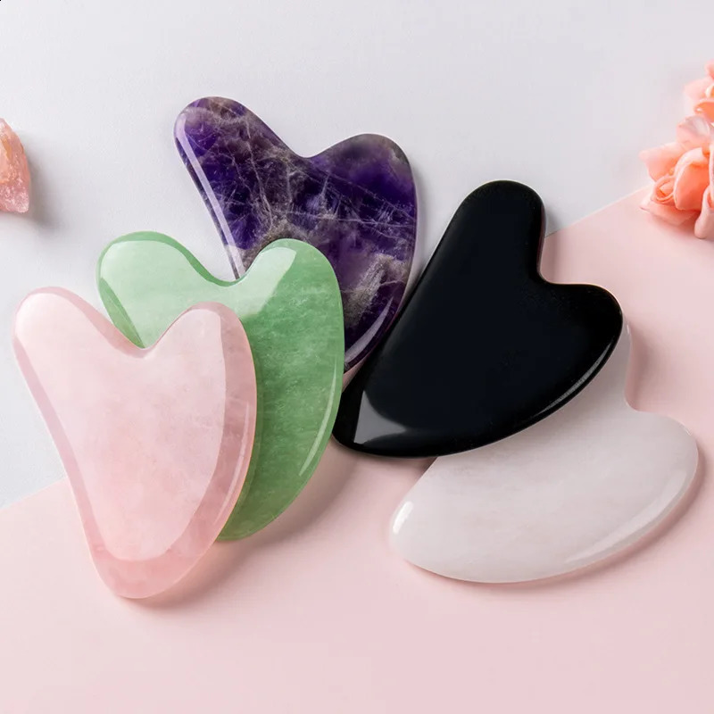 Natural Jade Stone Gua Sha Massage Board Rose Quartz Guasha Plate Jade Face Massager Scrapers Tools For Face Neck Back Body 260722