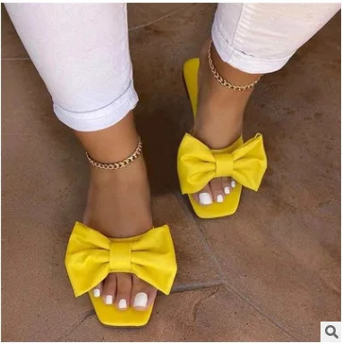 Shoes for Women Fashion Summer Plus Size Solid Color Bow Flat Sandals Outdoor Beach Slippers Women Shoes 36-43 Women Sandals 260724