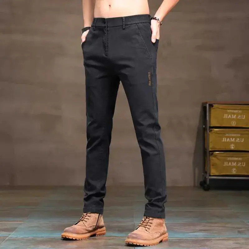 Men chinos Pants Stretch Casual Slim Fit Classic Straight Solid Black Pants For Men Button Fly Denim Textured Trousers Z240924 Trousers 6cb