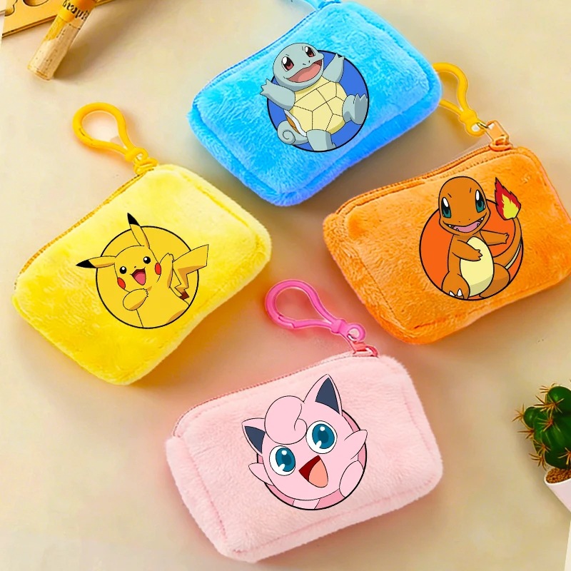 Porte-monnaie en peluche Pokemons pour enfants, personnages de dessins animés mignons, garçons et filles, portefeuille cadeau Portable pour homme