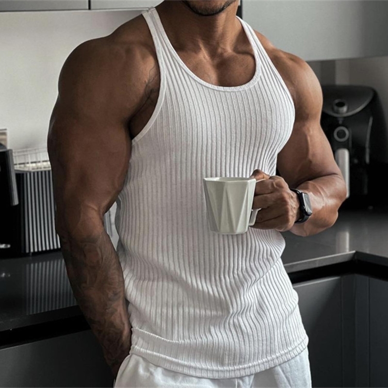 Mens Summer O neck loose stripe gym Tank top Men Fitness sleeveless pullover Sports Undershirt Elasticity casual vest men tops 260723