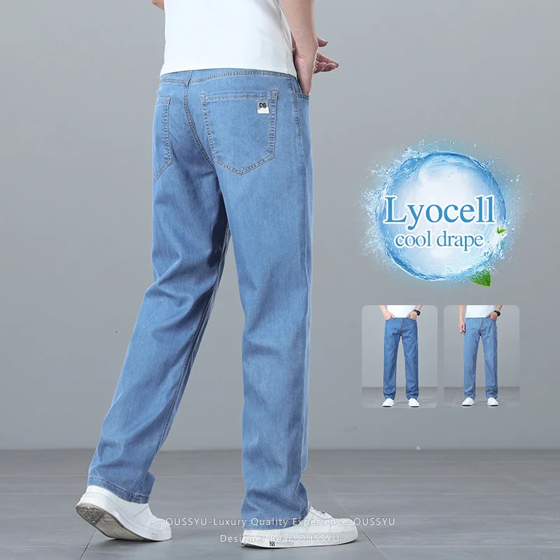 Good Quality Lyocell Ultrathin Jeans Mens Spring Summer Business Straight Denim Pants Soft Cool Ice Silk Casual Trousers Man 260721banjia