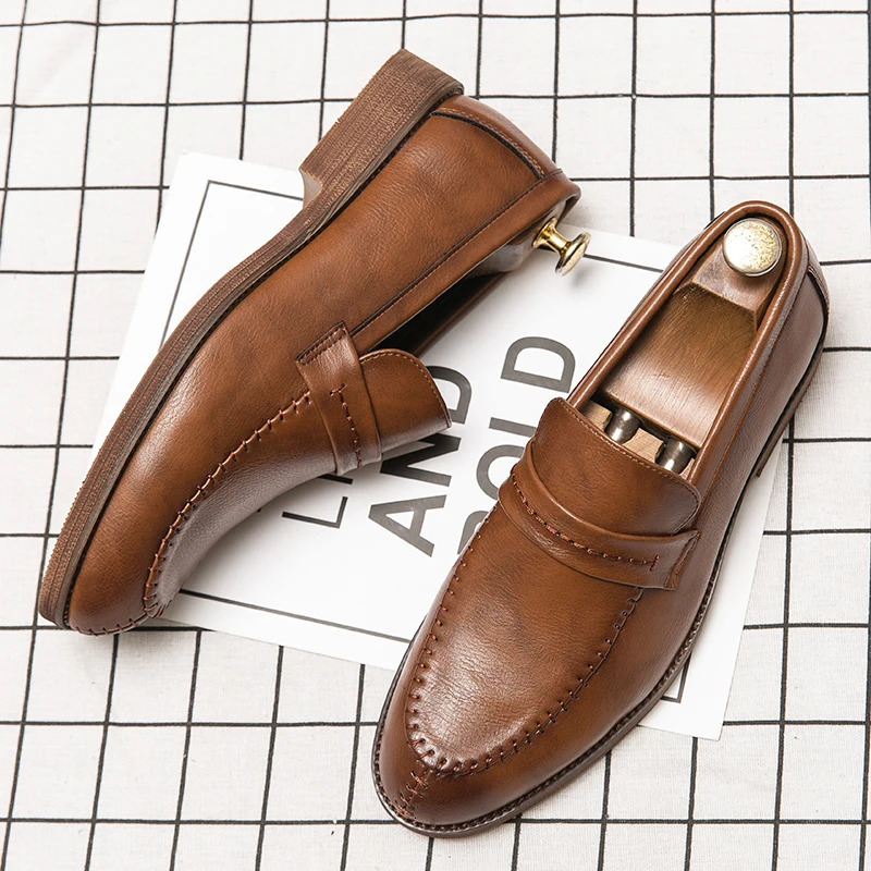 Mens Loafers Business Dress Leather Shoes Mens Brown Oxford Shoes High Quality Soft Flat Casual Shoes mocassin homme 260724