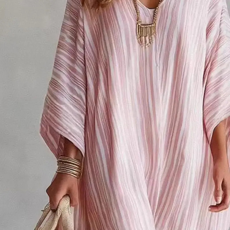 Womens Summer Striped Maxi Dress Loose Fit VNeck 34 Sleeve Boho Long Casual Flowy Beach Vacation Sundress Cute Outfit 260721banjia