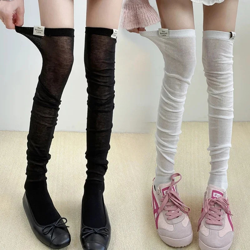 Sweet Ballet Style Thigh High Stockings Solid Color Mesh Over Knee Calf Socks Japanese JK Summer Thin for Women Girls 260721banjia