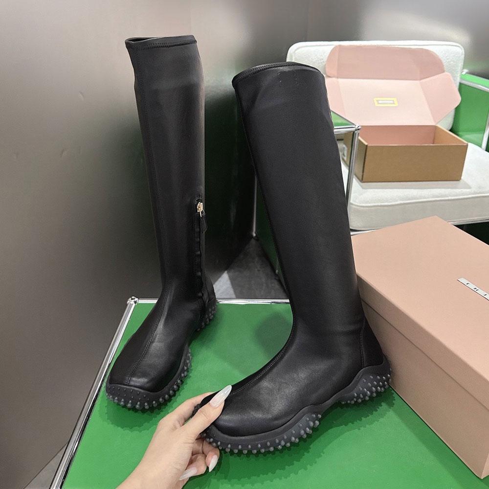 Stretch nappa leather boots designer bubble boots 5W805E elegance Womens Luxury Knee Boots 26ss New Autumn Winter Knee High boot Bubble tread Rubber