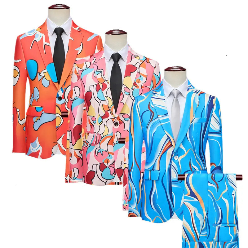 3D Digital Printed Suit 2piece Set Suitable for Weddings Dance Parties Performance Dress Men Floral Blazers and Pants 260720banjia