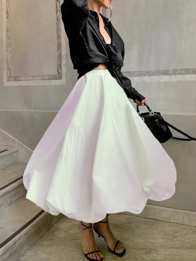 Summer High Waist Slim Flower Bun Skirts Female Lantern Loose Skirt Korean Fashion Midi Long A- Line Skirt Elegant for Women 260724BJ