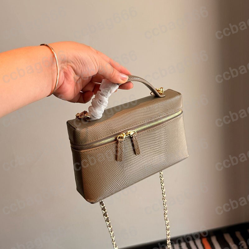 19x12.5CM Women Designer 26A Lizard Embossed Slim Vanity Makeup Box Bag Lady Designer Portable Party Clutch Tote Purse Gold Matelasse Chain Crossbod