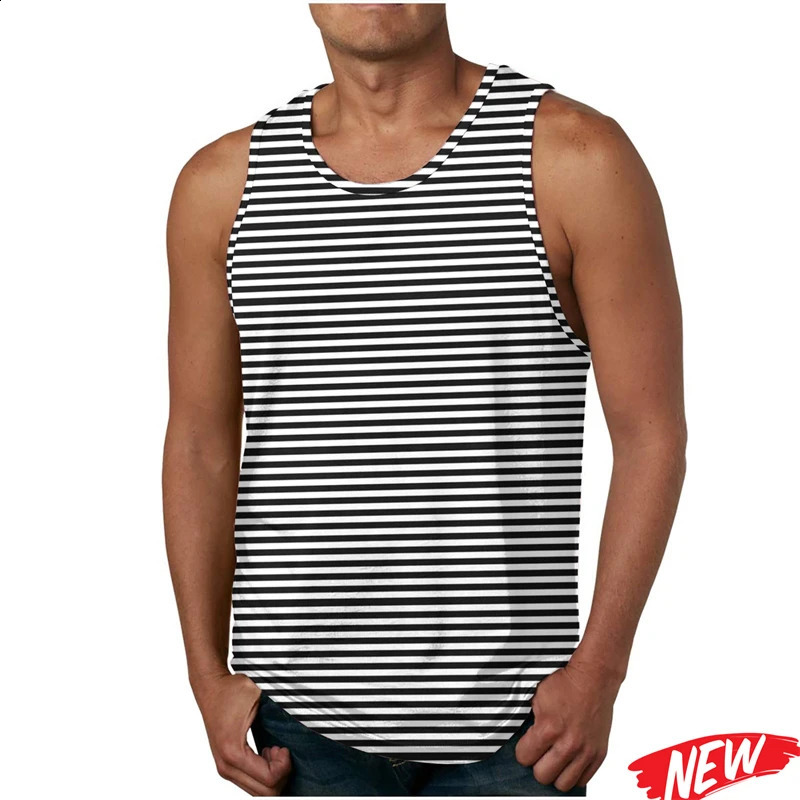 Stripes Pattern Mens Tank Top 3d Printing Short Sleeves Summer Casual Running Vest Undershirt Crew Neck Tank Tops 260723BJ