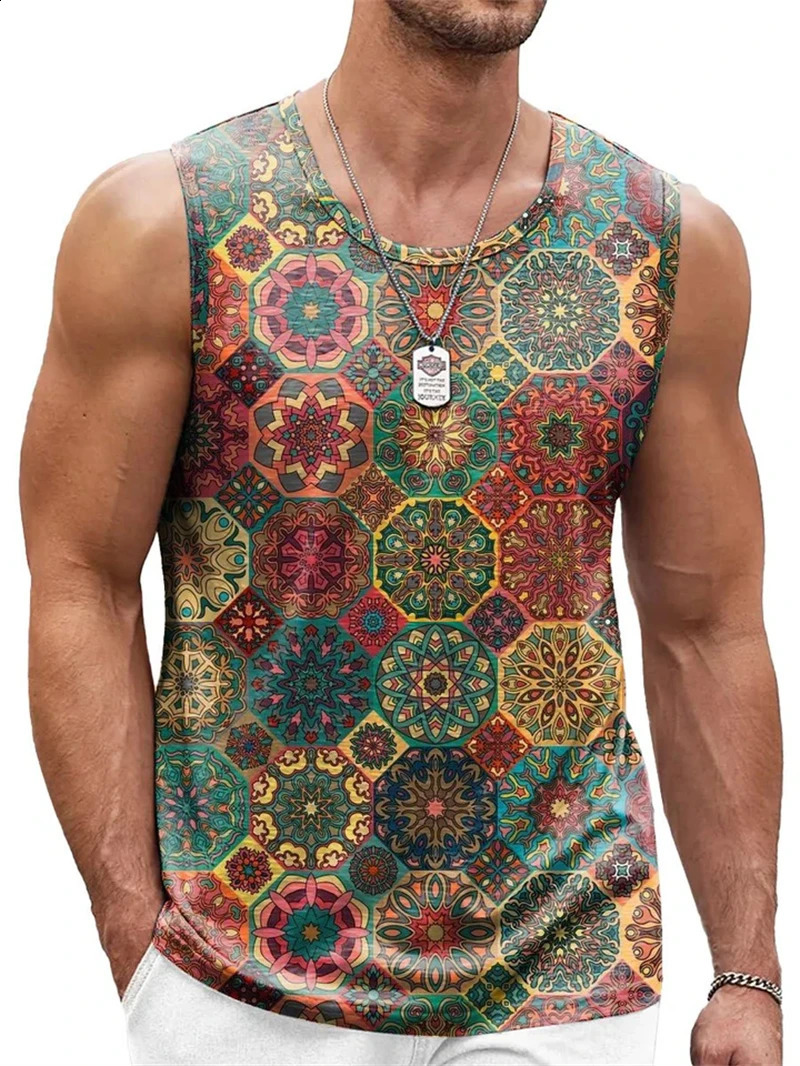 Mens Retro Ethnic Graphic Tank Tops Summer Casual Crew Neck 3D Printed Sleeveless Vest Fashion Breathable Sports Tees Tops 260723BJ