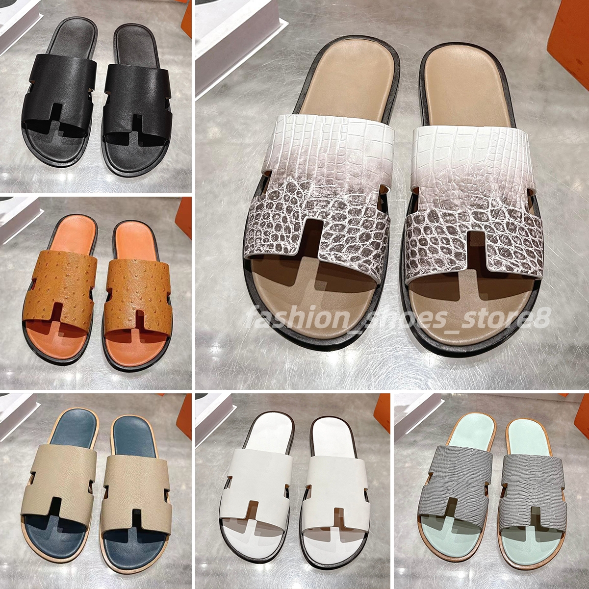 lzmir Men Slippers Designer Genuine Leather Sandals Top quality Fashion Calfskin Slides Summer classic Luxury Beach Slippers Casual Flat Non-slip Sl