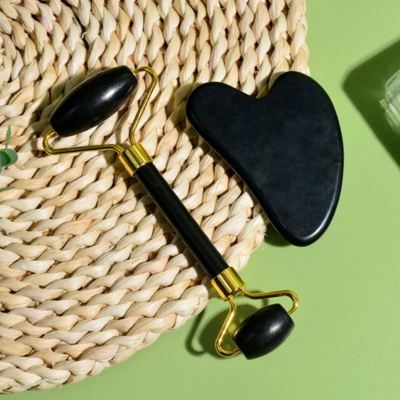 Natural Black Jade massager guasha scraper double head roller skin care and massage for the face 260722