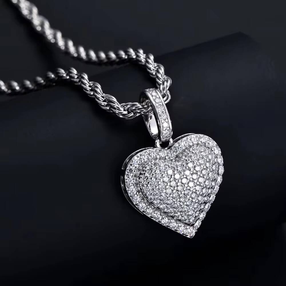 Hip Hop Iced Out 925 Sterling Silver VVS Moissanite Heart Pendant GRA Certified Pass Diamond Tester Necklace Jewelry for Gift