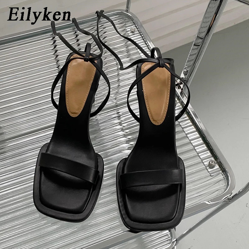 Eilyken Gladiator Street Women Sandals Summer Hollow High Heels Ankle Lace-up Party Dress Square Toe Shoes 260724