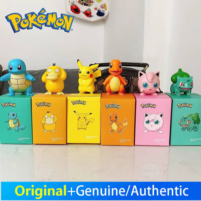 Figurine Pokémon authentique, mini figurines Pikachu Squirtle Bulbasaur, jolies décorations d'ornement d'intérieur de voiture de bureau