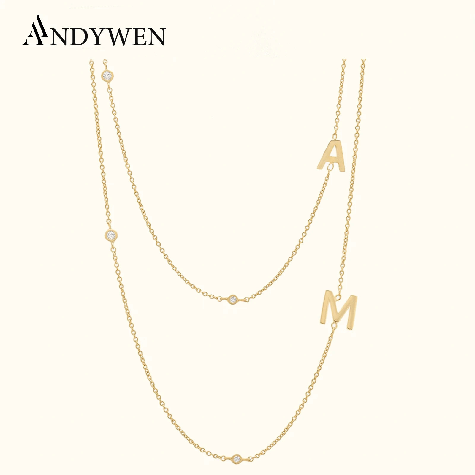 ANDYWEN 925 Sterling Silver Gold Letter Plain Pendant Choker Charm Initial A M Necklace 26 Letter Women Fine Jewelry Alphabet 260724BJ
