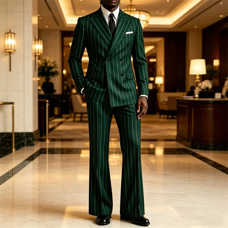 Mens 2 Piece Suit Pinstripe Double Breasted Lapel Slim d Pants Wedding Prom Business Formal Parties Chic Outfit 260720banjia