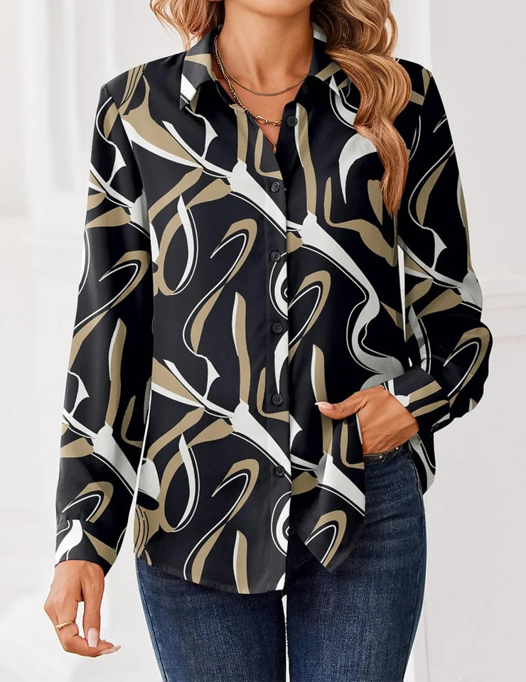 2026 Womens Summer s Simple Long Sleeve Lapel Shirt Natural Printed Street Commuting Outerwear Fast 260725BJ