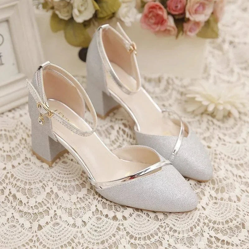 Fashion Spring and Summer Black High-heeled Shoes Womens High-quality Silver Wedding High-heeled Shoes Womens Gold Party Pump 260724