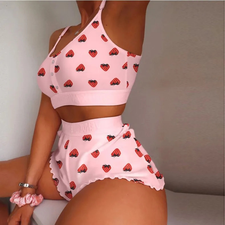 2 Pieces Set Womens Pajama Shorts Suit Multiple Print Underwear Sexy Lingerie Camisoles Tanks Nighty Ladies Loungewear Homewear 260721