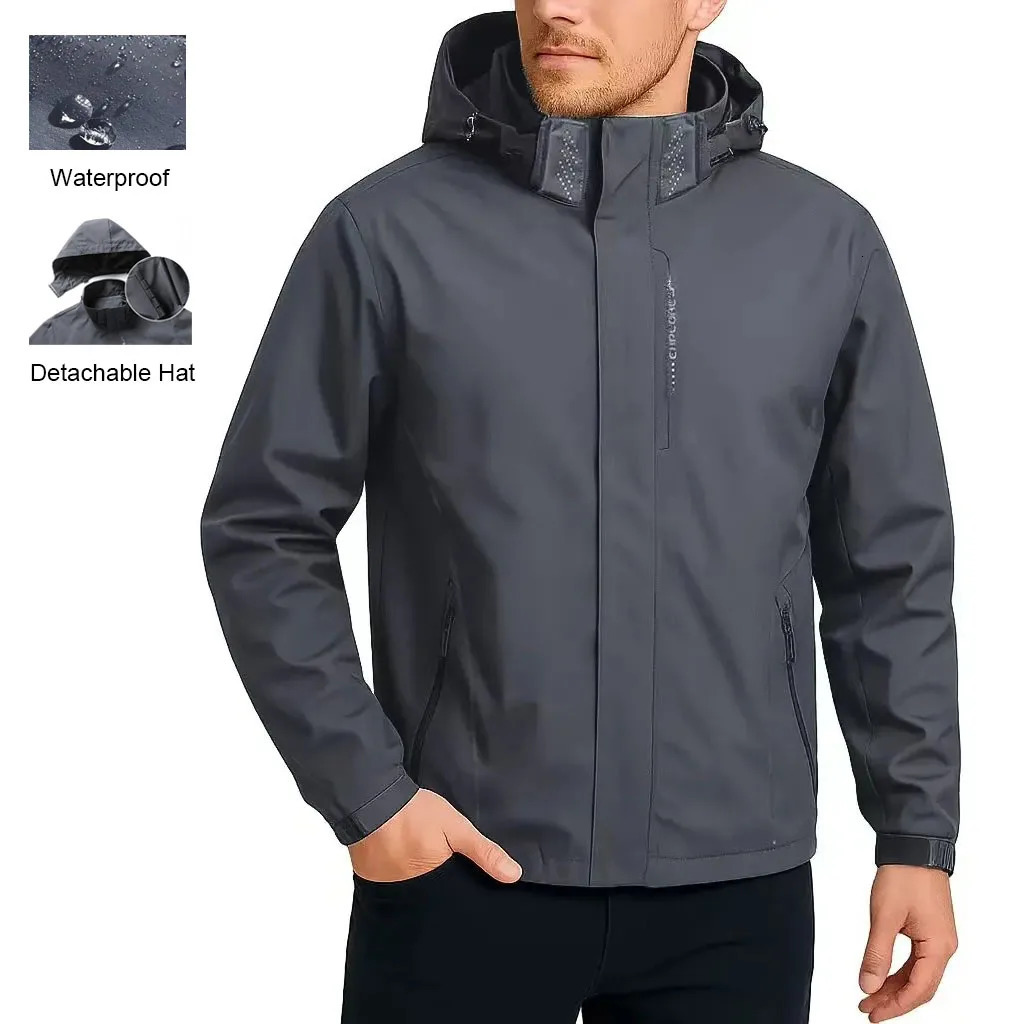 Mens Outdoor Jacket Windbreaker Waterproof Hooded Climbing Hiking Punching Jacket Autumn Spring Male Clothing 260725BJ