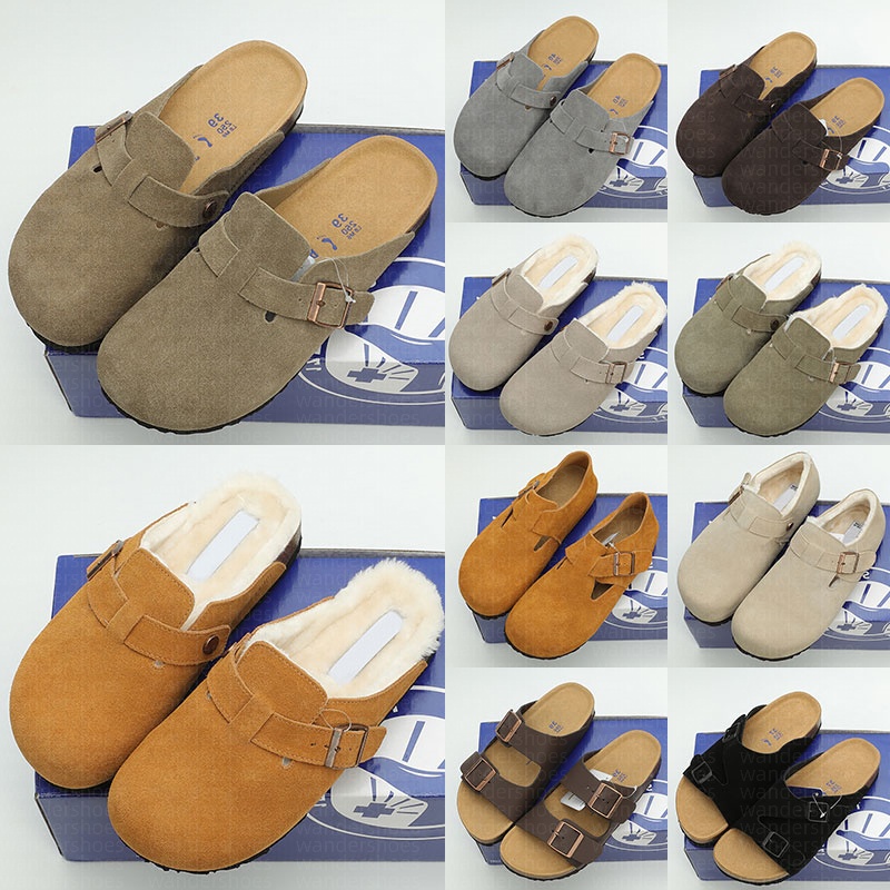 Designer Mens Womens Beach Slippers Slides High Quality Sandals Soft Sude Leather Taupe Mocha Beige Mud Sand Fall Winter Fur Slippers With Box Size