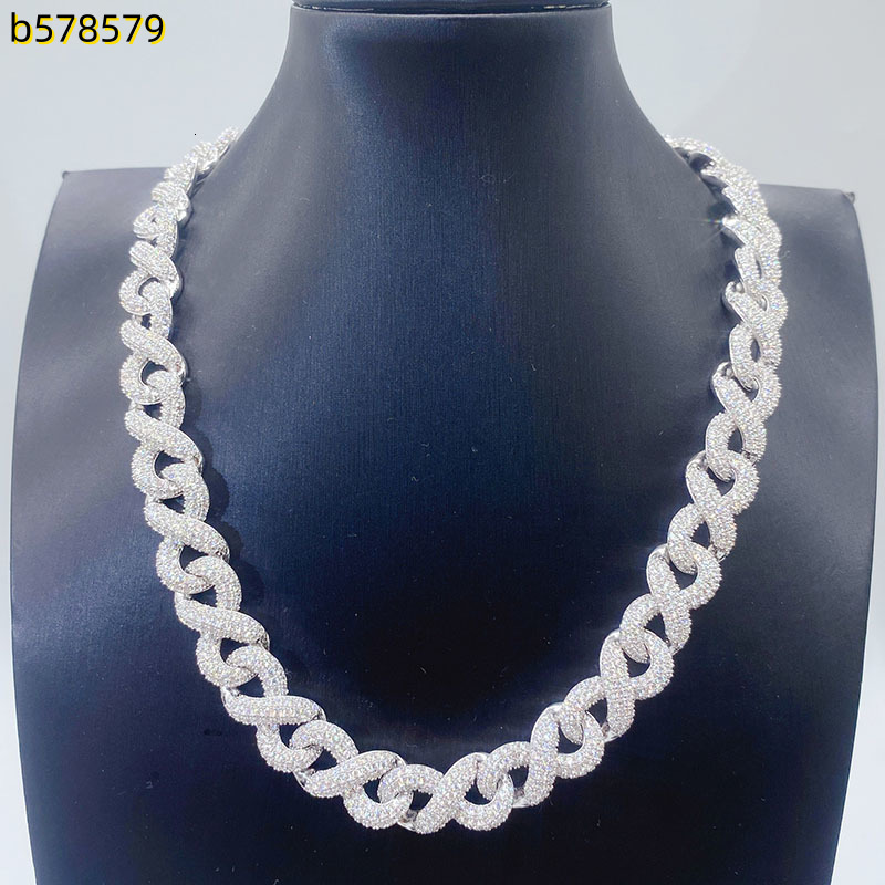 Collier de luxe Hip Hop plaqué argent 925 Moissanite Power, chaîne à maillons géométriques infinis pour unisexe