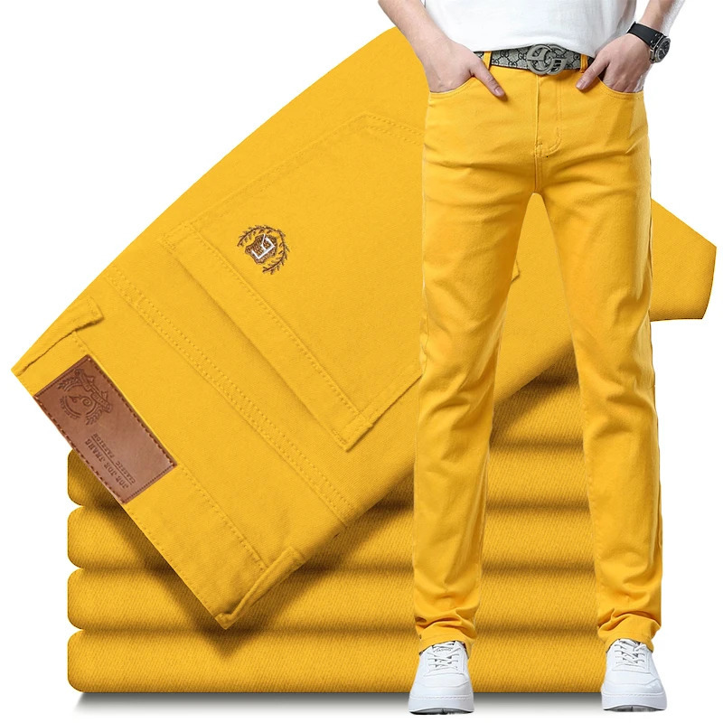 Spring and summer men's trendy denim pants stretch casual trousers highend embroidered n red straightleg cotton for the zodiac year 260721