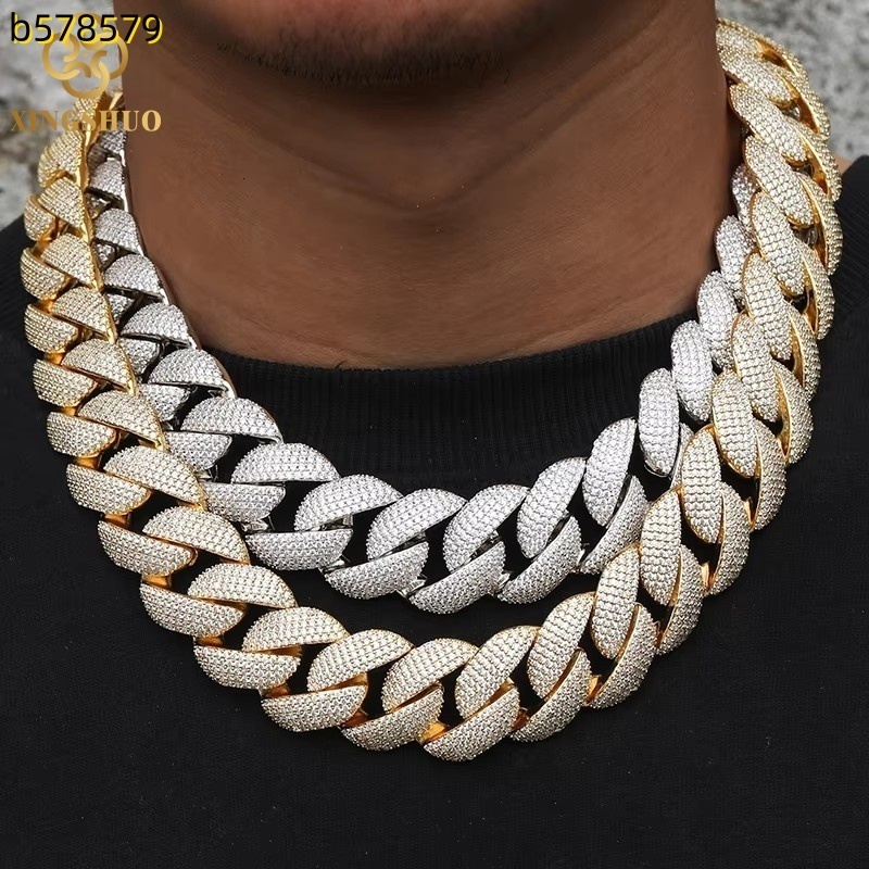 designer necklace moissanite chain22mm 5 Rows Vvs Moissanite S925 Sterling Silver Lab Grown Si Iced Out Hop Jewelry Cubana Necklace for Men