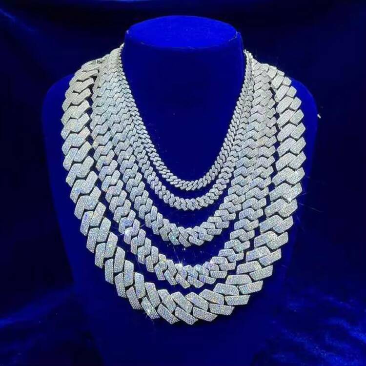Pass Diamond Tester Gra Hip Hop S925 Silver Iced Out Bling 3 Rows 14Mm 16Mm 18Mm 20Mm Blue Vvs Moissanite Cuban Link Chain