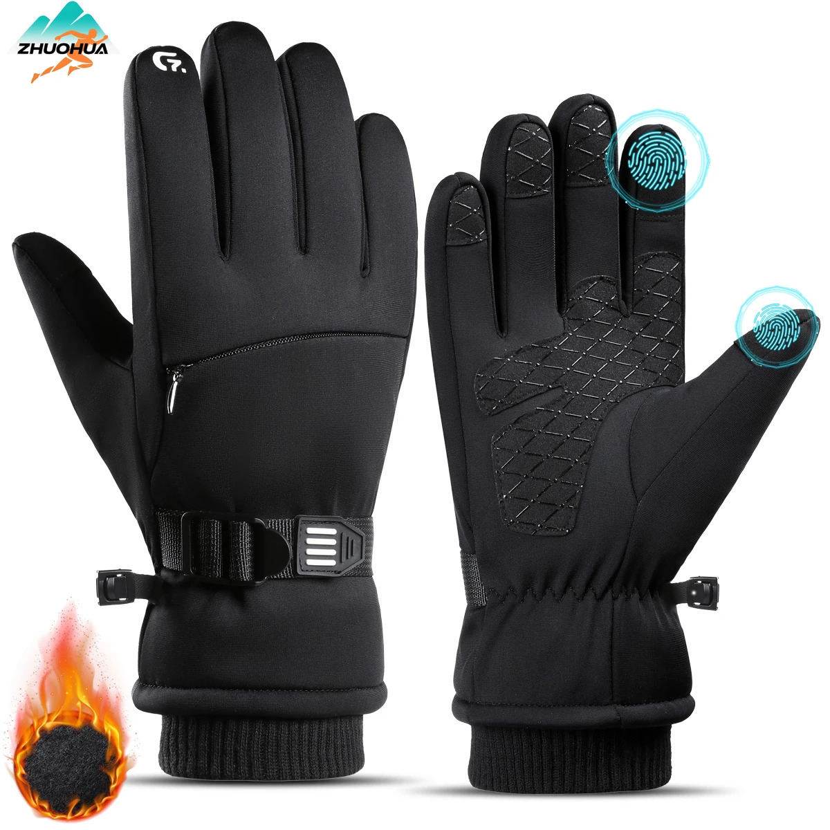 ZHUOHUA Winter Ski Gloves Thickened Cold Non-slip Waterproof Touch Screen Gloves Knit Wrist Riding Snow Gloves Men Women 260725BJ
