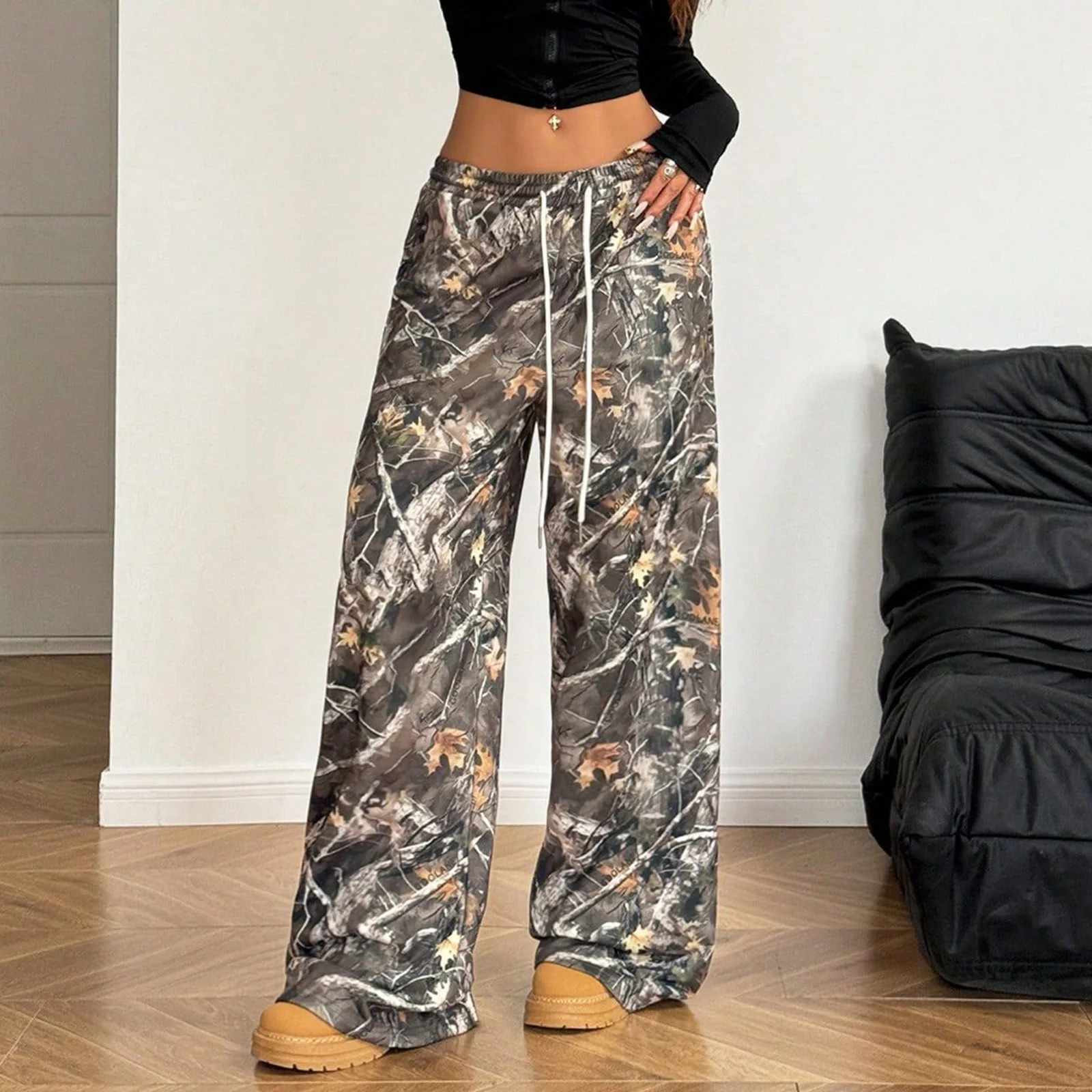 Y2K Oversized Hip Hop Baggy Pants Fashion Women Drawstring Pocket Branch Camouflage Wide Leg Pant Casual Sweatpant Cargo Trouser 260723