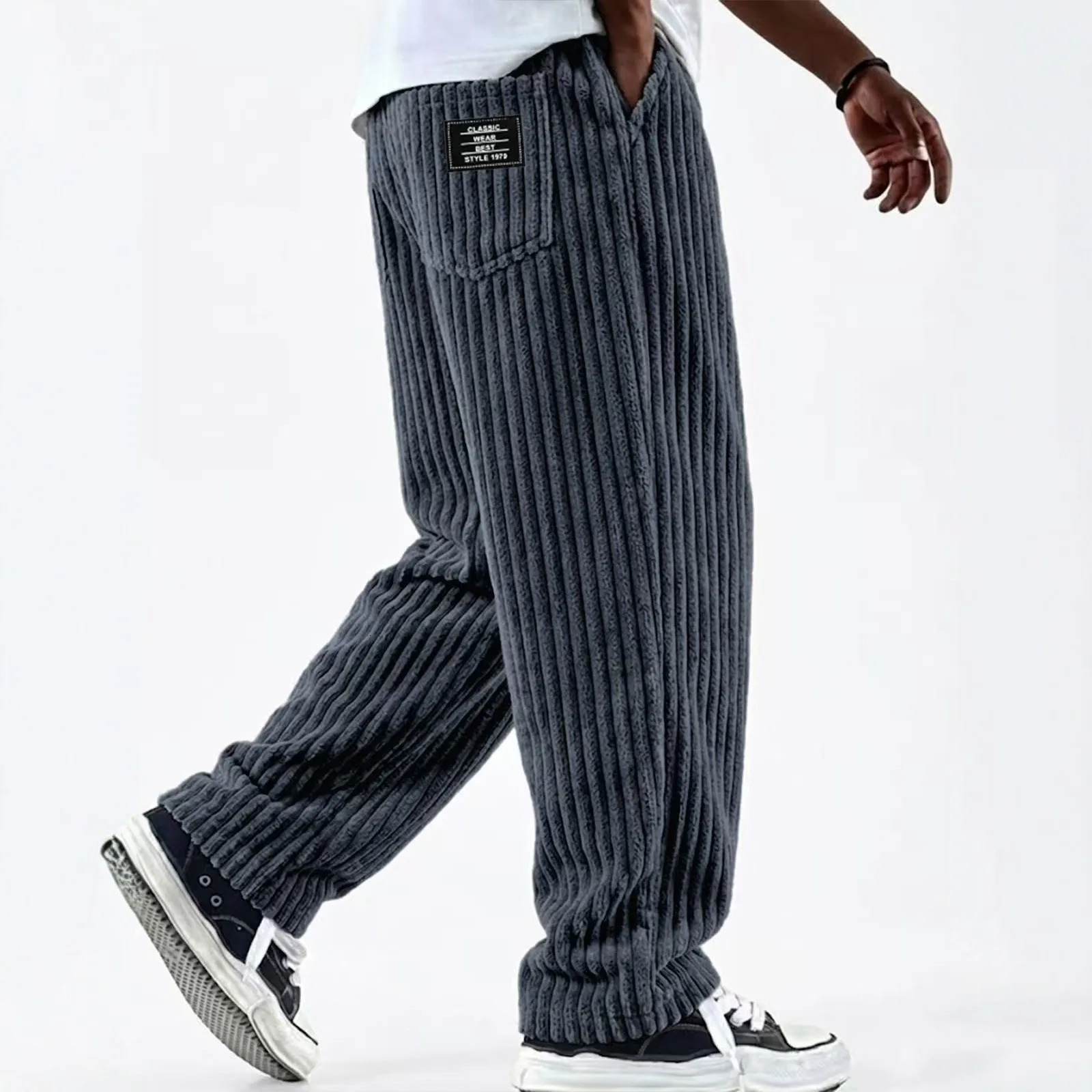 Winter 2026 fashion Mens Corduroy Straight Casual Pants spring autumn Outdoor Streetwear with Drawstring Elastic Waist 260730BJ