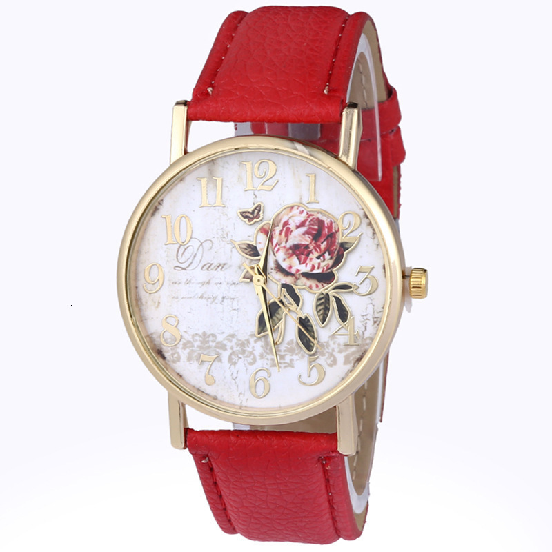 2026 Montre Femme Imprimée à Bracelet Design Mode Simple Cadran Fleur de Rose Quartz 250918