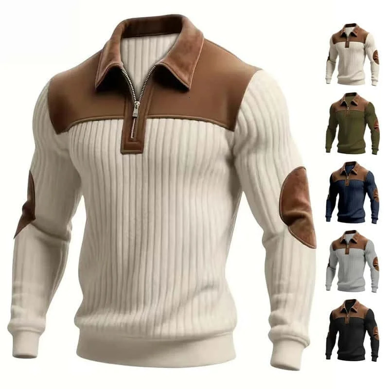 2026 Spring and Autumn European Mens Outdoor Casual Buttonup StandUp Collar Loose Corduroy ColorBlocked Sports Sweatshirt 260725BJ