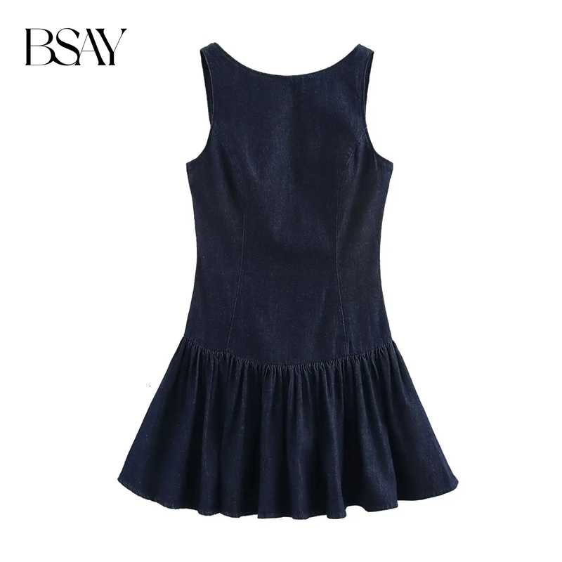 BSAY Denim Dress for Women Fashion Autumn Winter Layered Decorative Backless Mini Dresses French Chic Female Evening Clothing 260724