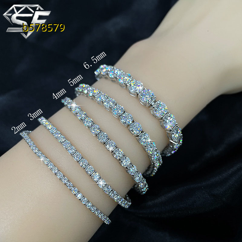 SF Wholesale Adjustable S925 Silver 14K Gold Plated Brilliant Cut Vvs D Color 1CT Moissanite Hip-hop Style Cuban Chain Bracelet