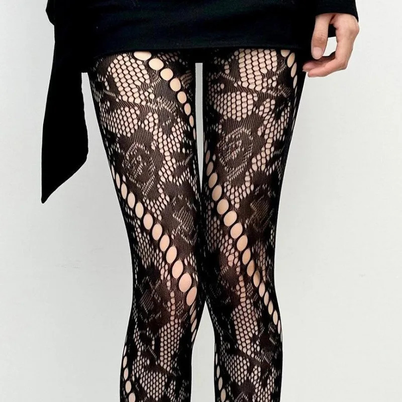 Womens Sexy Black White Lolita Hollowed Lace Mesh Stockings Summer Thin Bottomed Pantyhose Floral Rattan Fishnet Classic Tights 260721banjia