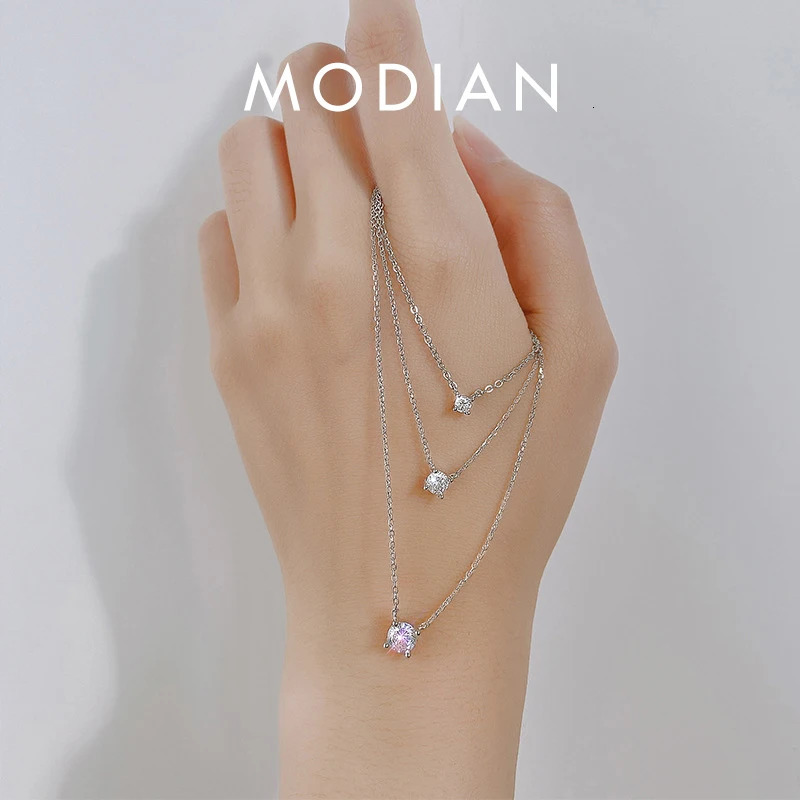 Modian s Simple 925 Sterling Silver Geometric Cut Sparkling Zircon Pendant Necklace for Women Wedding Engagement Jewelry 260724BJ