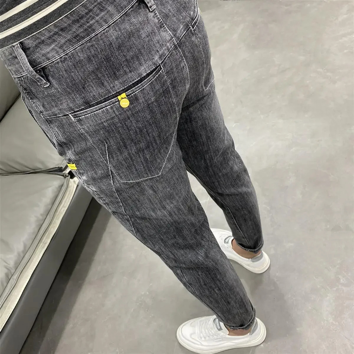 Summer y Korean Style Stretch Grey Mens Slim Trousers Classic Streetwear Casual ner Cowboy Boyfriend Jeans for Men 260721banjia