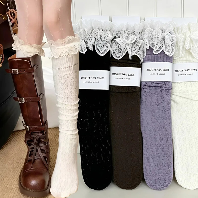 Lolita Style Lace Edge Fishnet Thigh High Stockings Japanese JK Y2K Retro Thin Ballet Sock Summer Soft Overknee Hosiery 260721banjia