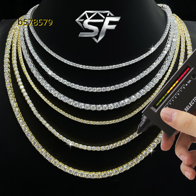 SF Shiny Moissanite Mixed Cut Tennis Bracelet with Round Princess baguette Stones 925Silver 18K White Gold Plated HipHop Jewelry